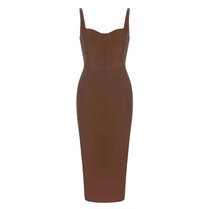 Sleeveless Brown Corset Bandage Maxi Dress
