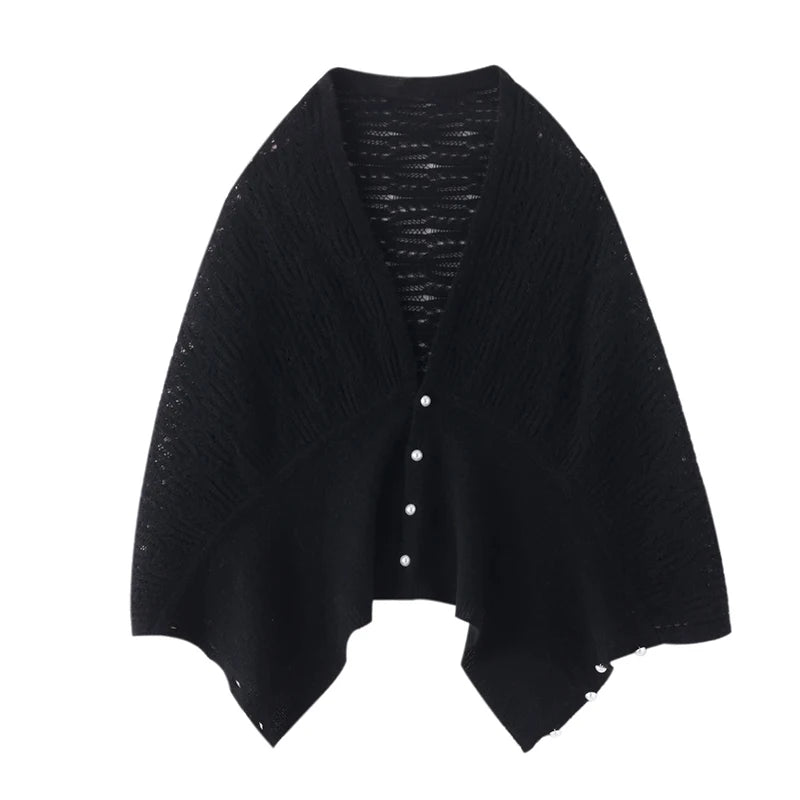 100% Pure Cashmere Knitted Shawl Cape