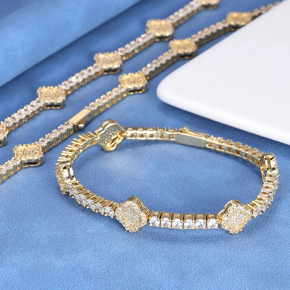 Four Leaf Clover Details Moissanite Tennis Bracelet - Gift For Him and Her