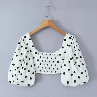 Polka Dots Cropped Top and Side Slits High Waist Skirt Set