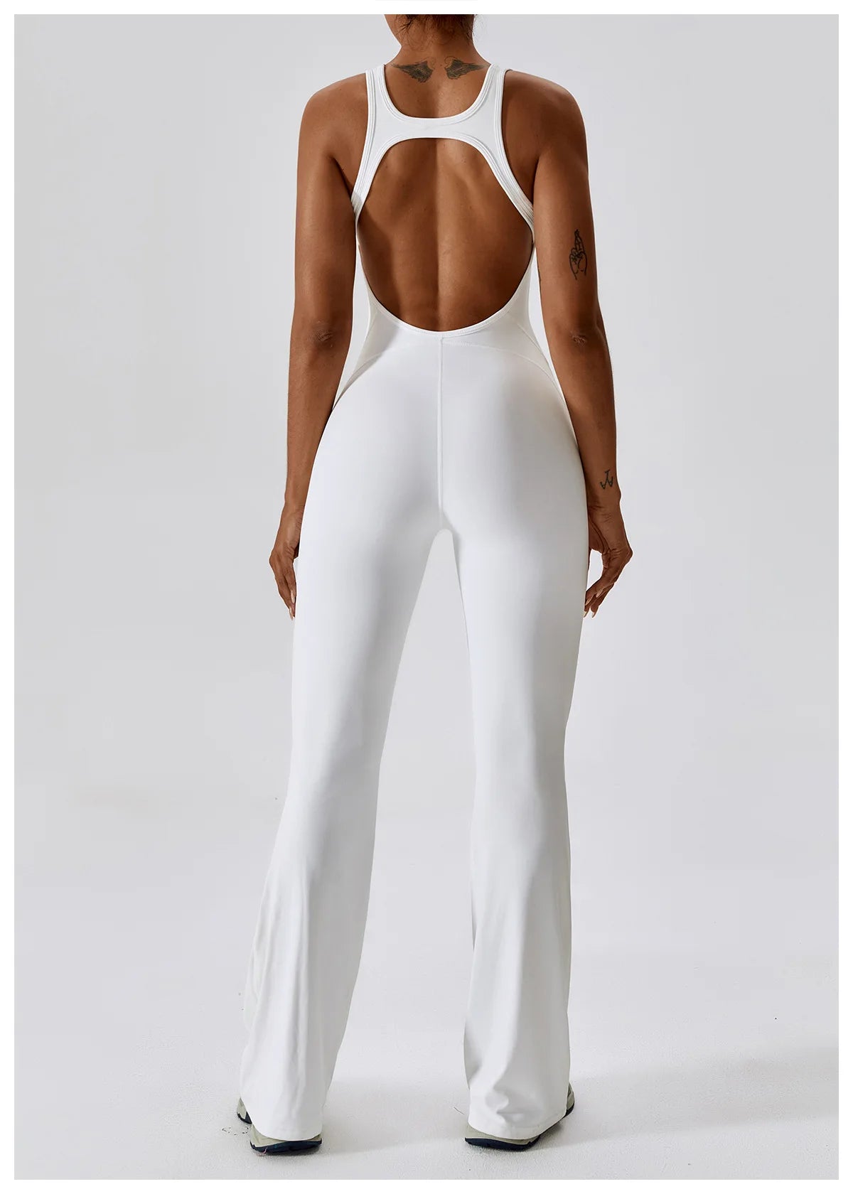 V Neckline Back Cut Out Flare Workout Jumpsuit