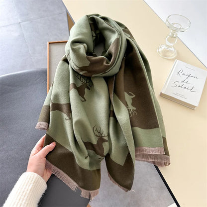 Luxury Cashmere Scarf - Deers Print Double-Sided Pashmina