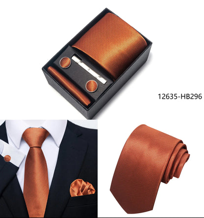 Solid Color 5 Pcs Tie Set Handkerchief, Cufflinks, Tie and Clip