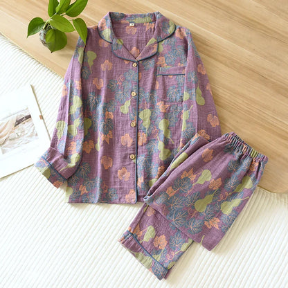 100% Cotton Long Sleeve Shirt and Trousers Pajama Set