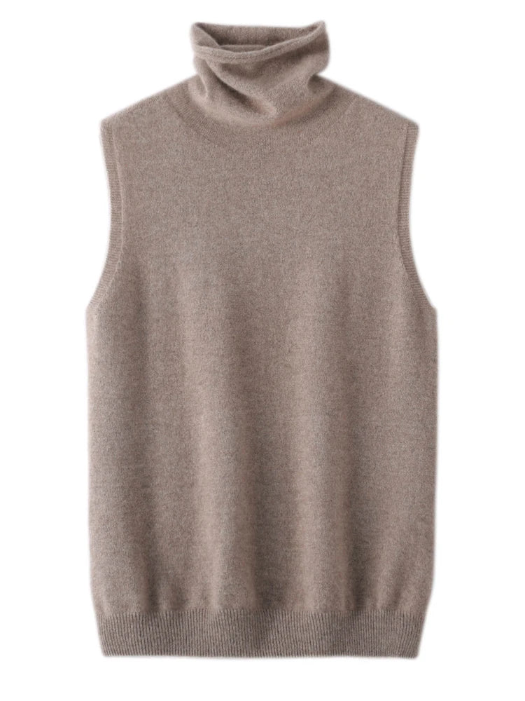 100% Merino Wool Sleeveless Turtleneck Basic Sweater