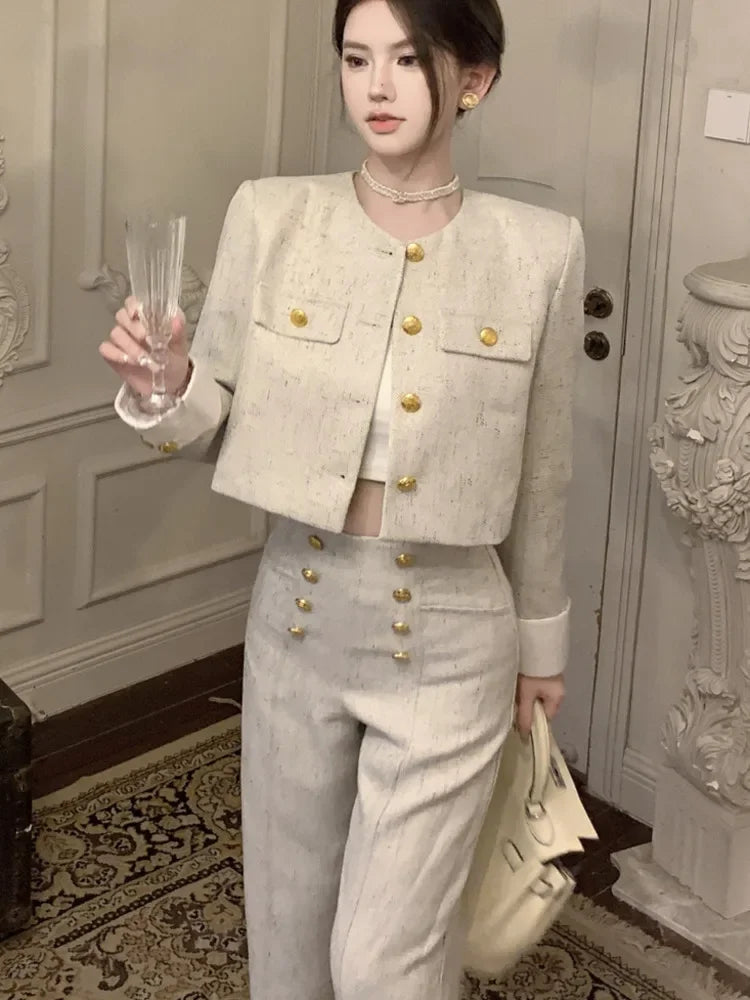 Women’s Cropped Jacket & Wide Leg Trousers Suit