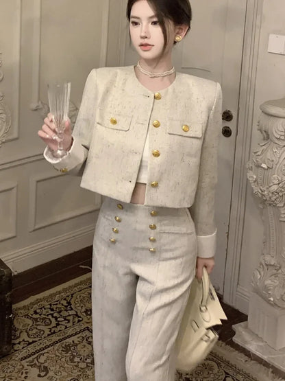 Women’s Cropped Jacket & Wide Leg Trousers Suit