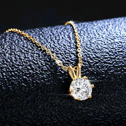 Real 14k Gold Pendant Round Cut Moissanite Necklace