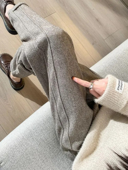 High Waist Tweed Pencil Wool Winter Cuffed Trousers