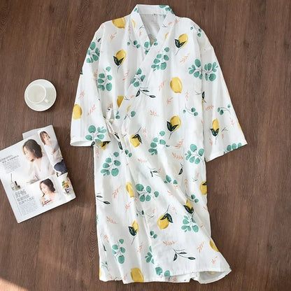 100% Cotton Gauze Kimono Robe Women's Cotton Robe with Pockets