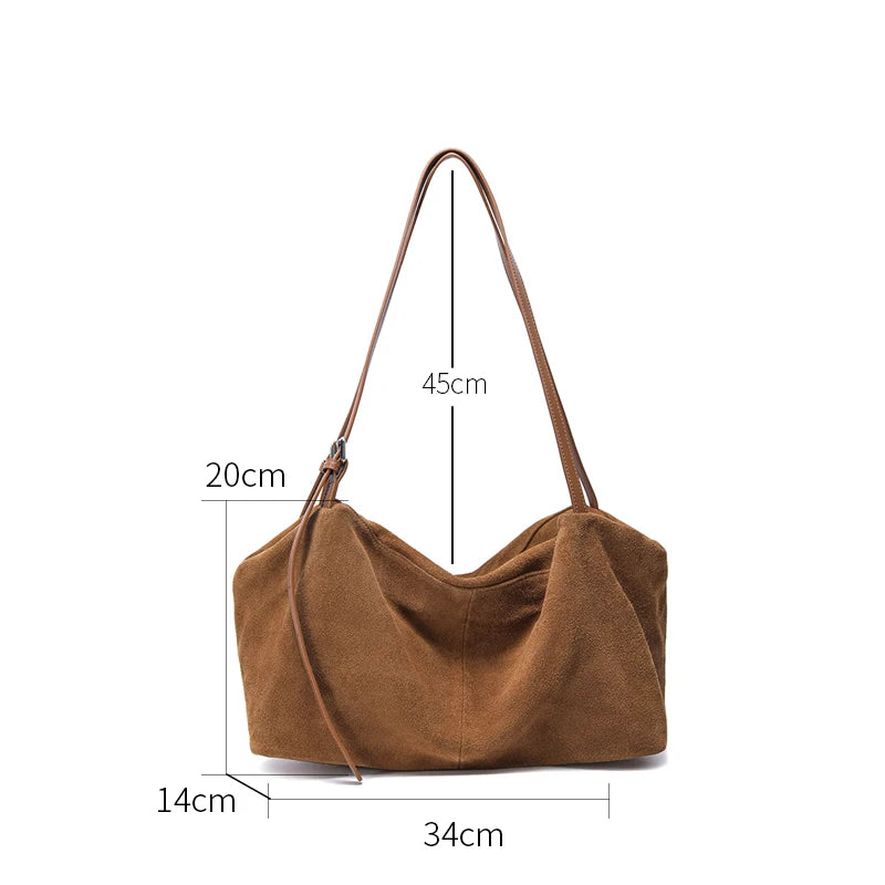 Genuine Leather Suede Large Shoulder Bag