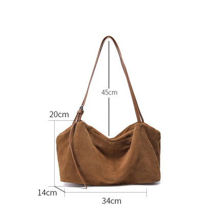Genuine Leather Suede Large Shoulder Bag