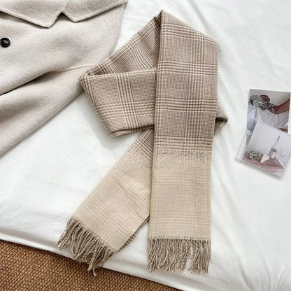 Double-Sided Cashmere Plaid Scarf With Tassel