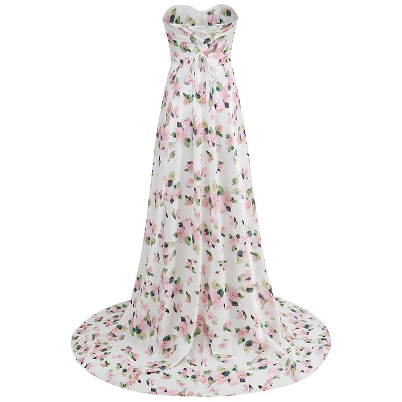 Strapless Corset Floral Print A-Line Dress