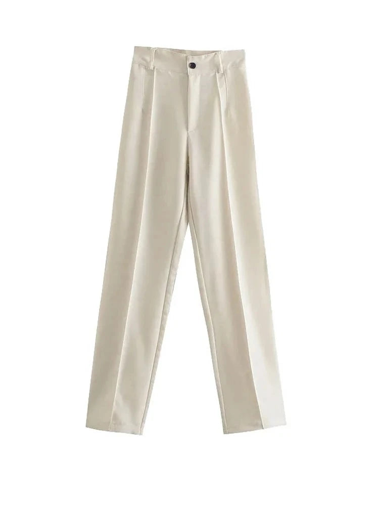 High Waist Straight Leg Tailored Trousers