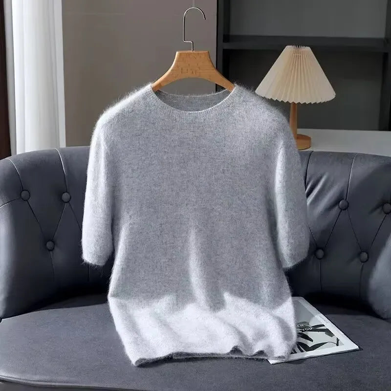 100% Mink Cashmere Round Neck Knitted T-Shirt Sweater