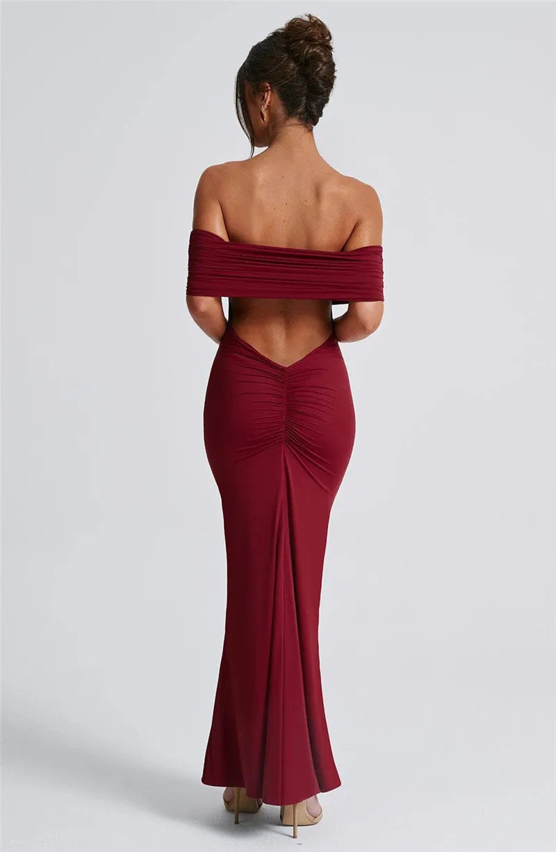 Off-Shoulder Back Cut-Out Long Dress