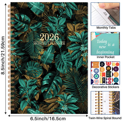 Tree Leaves Design 2026 Weekly / Monthly Planner - A5 Agenda with Stickers