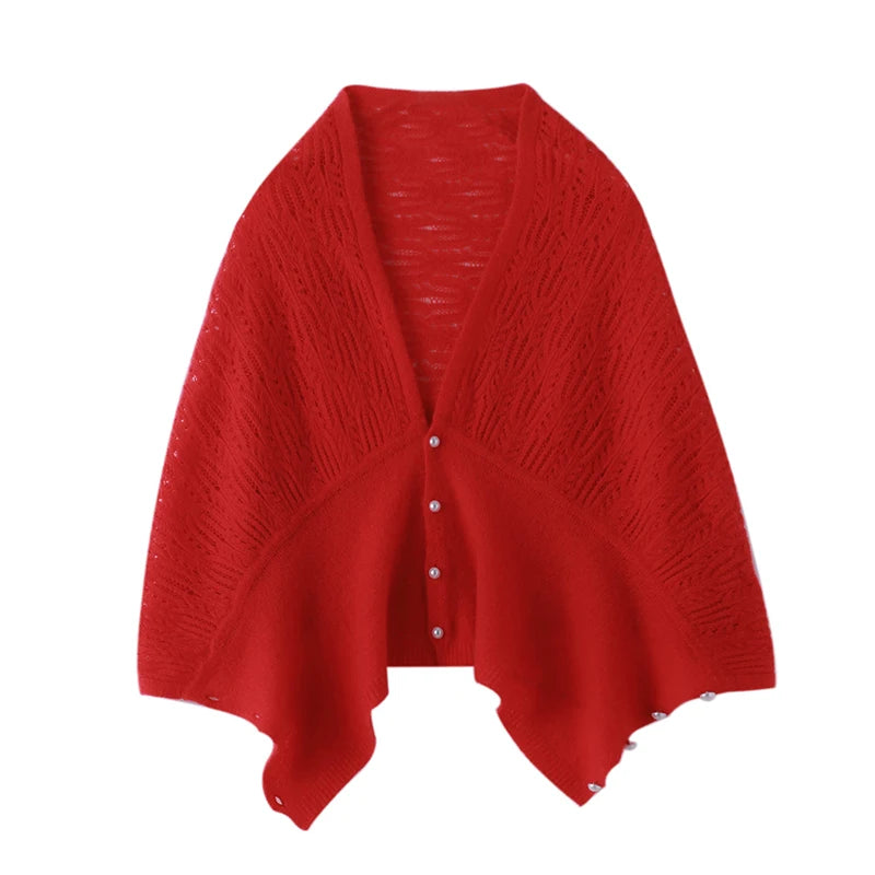 100% Pure Cashmere Knitted Shawl Cape