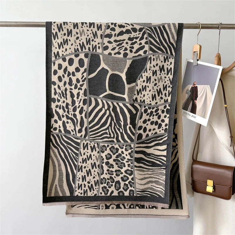 Leopard Print Cashmere Double-Sided Pashmina Scarf 185*65 CM