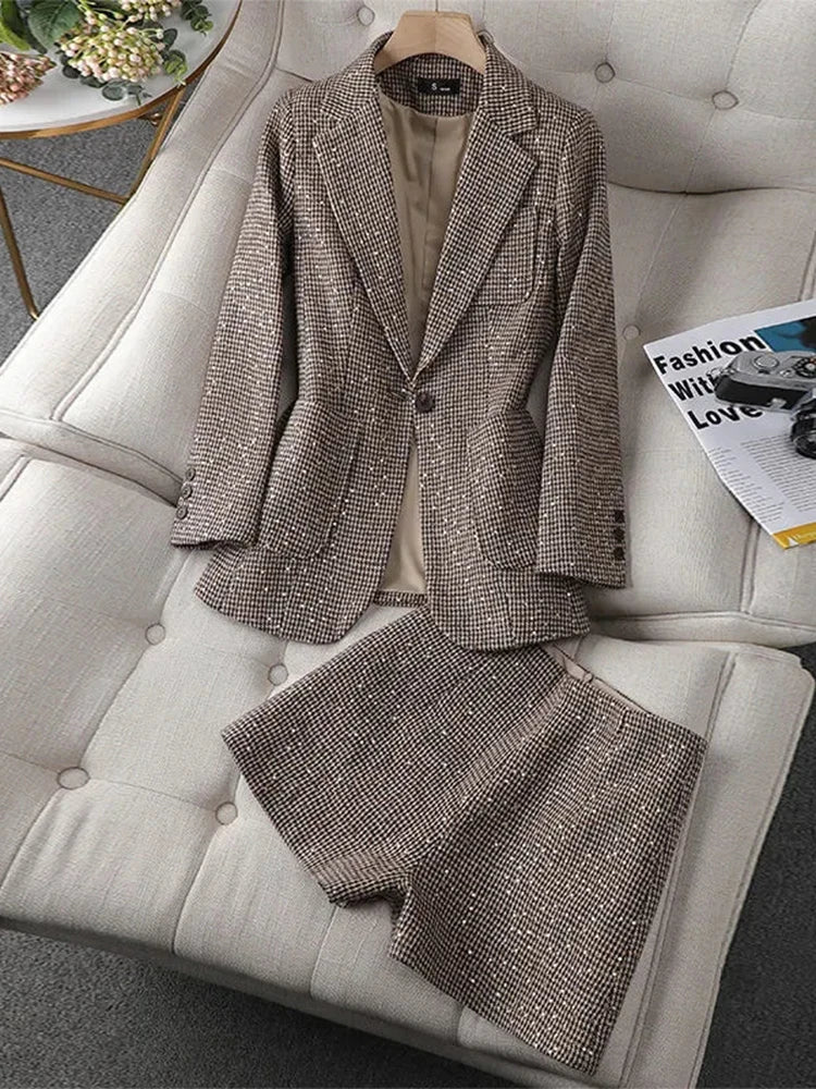 Houndstooth Sequin Blazer and Shorts Suit