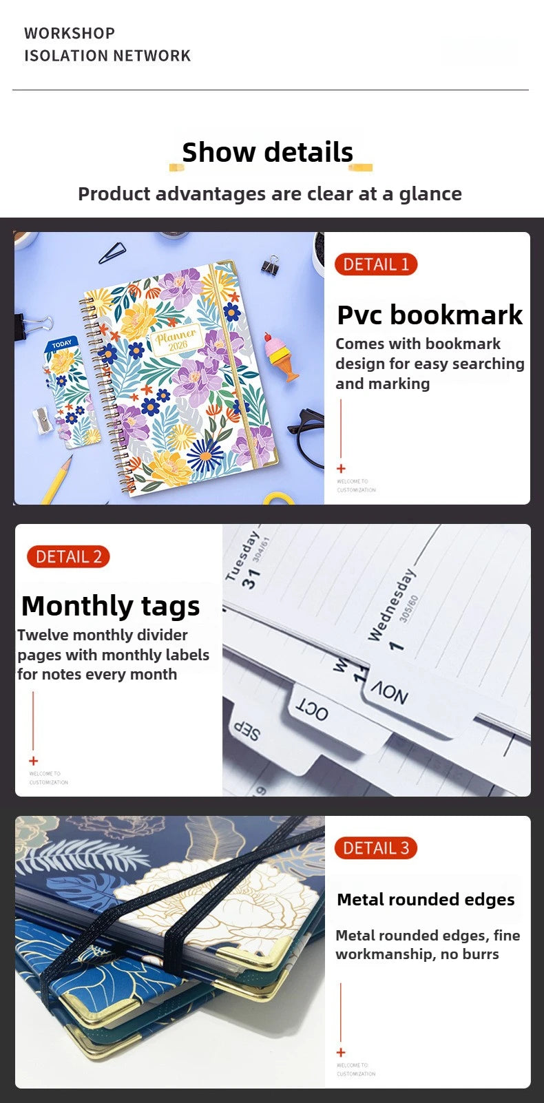 Flowers Design 2026 Weekly / Monthly Planner - A5 Agenda with Matching Bookmark