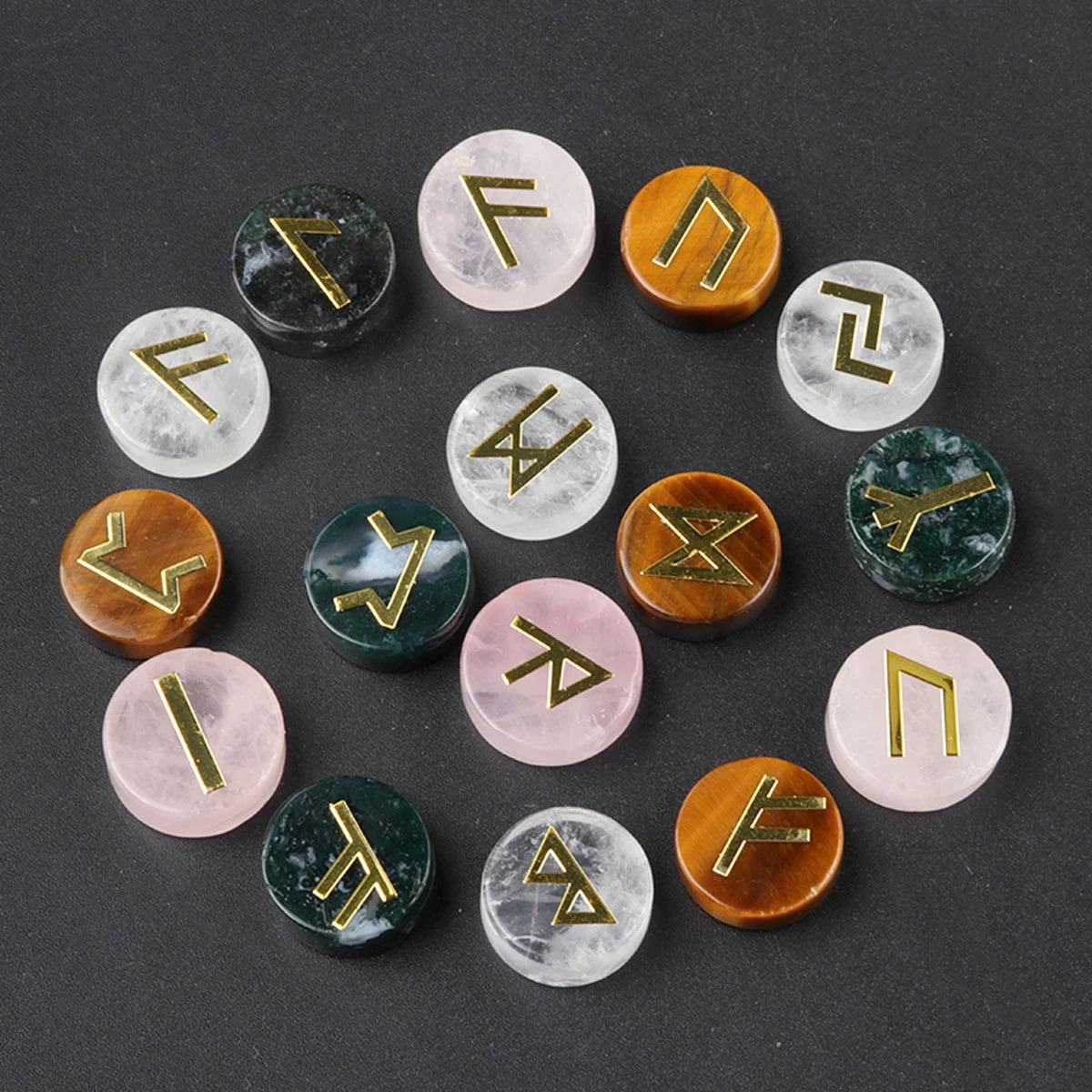 25 Pcs/Lot Rune Natural Stones Set Nordic Symbols Elder Futhark Spiritual Gift