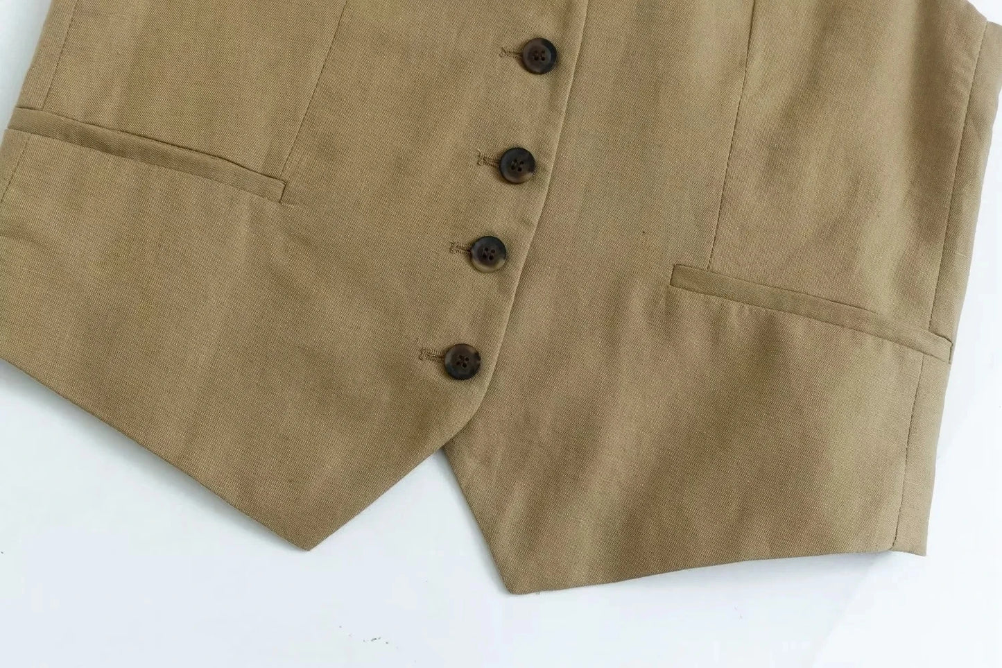 Khaki Vest and Shorts Linen Suit