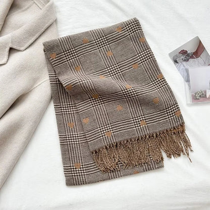 Plaid Heart Print Cashmere Scarf