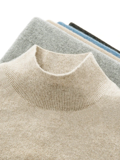 Men's 100% Merino Wool Mock Neck Pullover – Luxury Knit Sweater