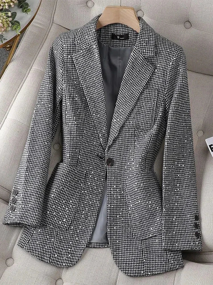 Houndstooth Sequin Blazer and Shorts Suit