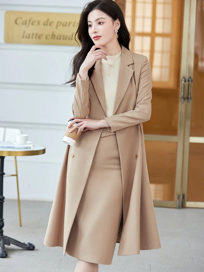 Women's Long Blazer and Pencil Skirt Formal Suit