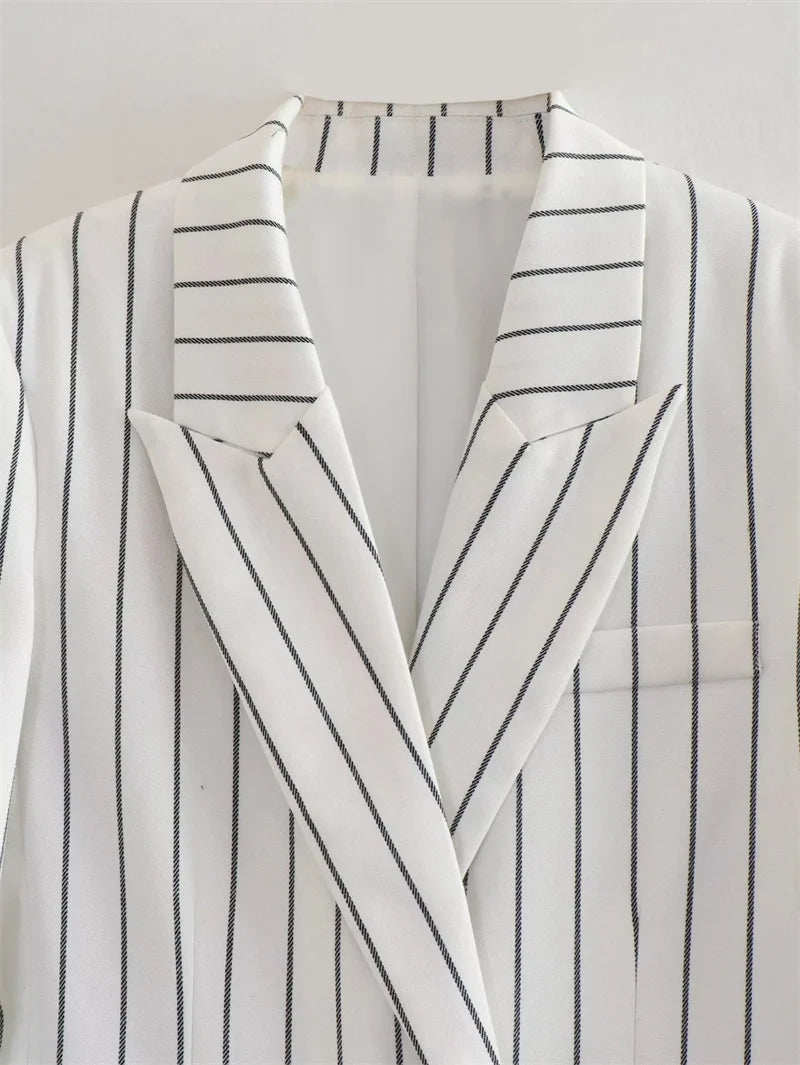 Women's 3 Pcs Striped Suit Blazers, Vest, and Wide Leg Trousers Suit