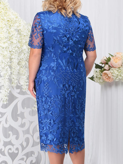 Mother of the Bride Floral Embroidered Lace Blue Dress