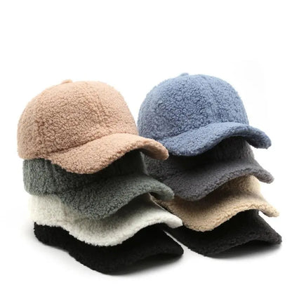 Autumn Winter Faux Lamb Wool Baseball Cap