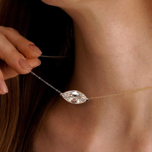 Marquise Cut Solitaire Moissanite 18k Gold Plated Necklace - Christmas gift for Her