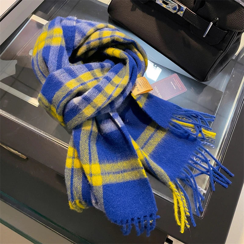 100% Wool Plaid Scarf - Christmas Gift for Men and Women