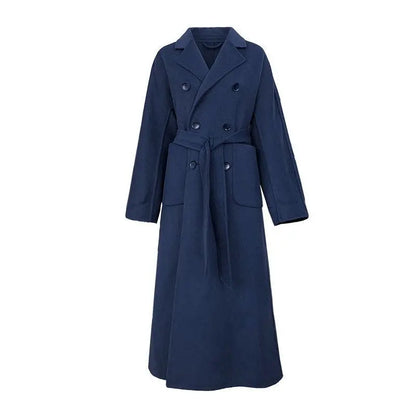 Women's Long Winter Coat with Belt and Pockets