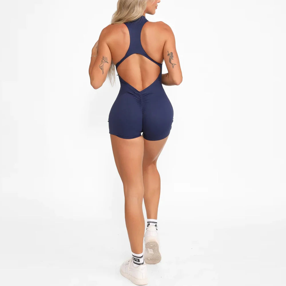 Seamless Yoga Romper Front Zipper Back Cut-Out Sexy Jumpsuit