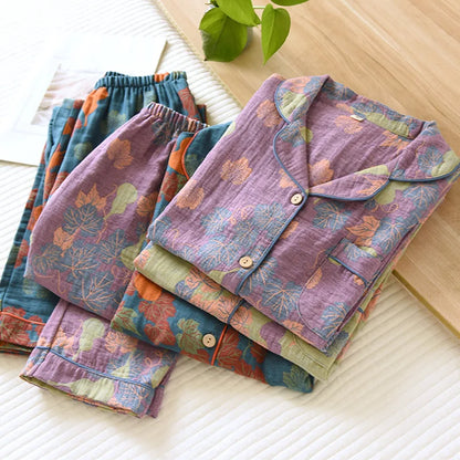 100% Cotton Long Sleeve Shirt and Trousers Pajama Set