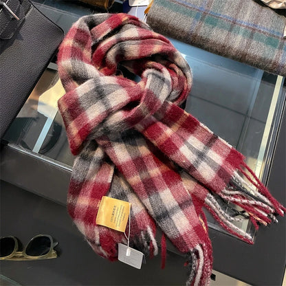 100% Wool Plaid Scarf - Christmas Gift for Men and Women