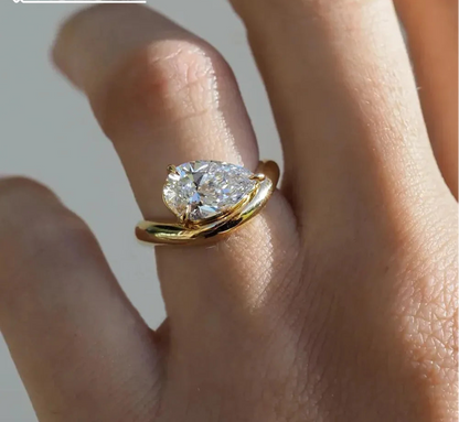 18K Gold Plated East-West Pear Cut Moissanite Ring – 1.5CT / 3CT Pinky Ring