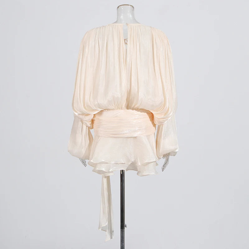 Long Sleeve Ruffle Details Mini Dress