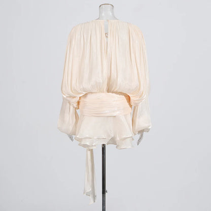 Long Sleeve Ruffle Details Mini Dress