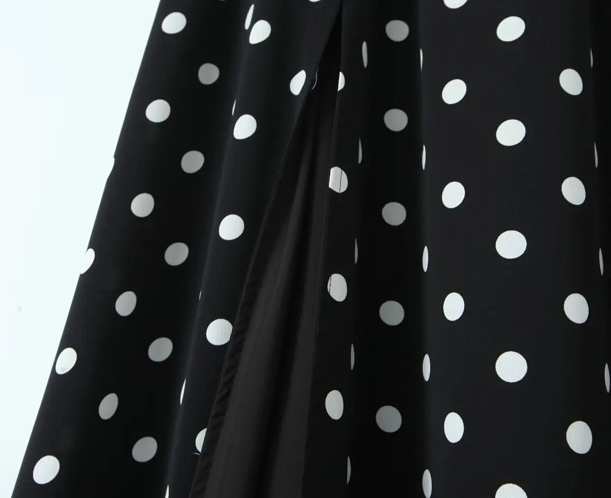 Polka Dots Cropped Top and Side Slits High Waist Skirt Set