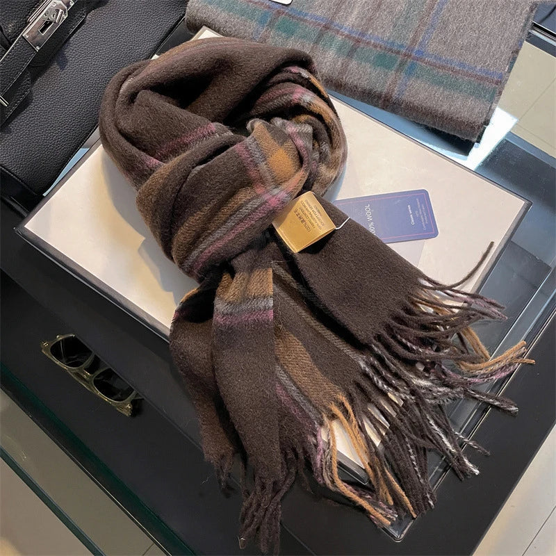 100% Wool Plaid Scarf - Christmas Gift for Men and Women