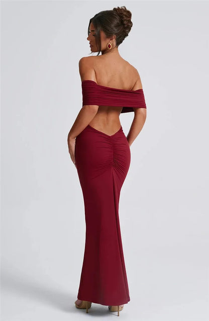 Off-Shoulder Back Cut-Out Long Dress