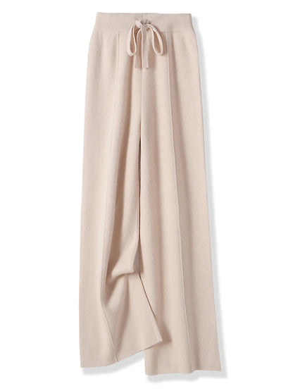 100% Merino Wool Knitted Wide-Leg Trousers