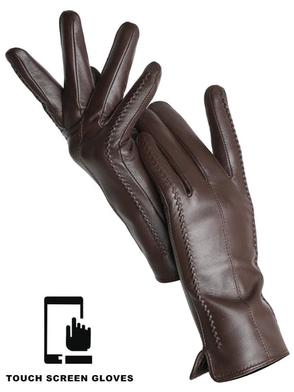Women's Genuine Leather Touchscreen Lined Gloves