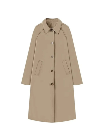 Single-Breasted Plaid Details Trench Coat